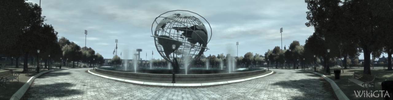 The Monoglobe with the Liberty State Pavillion Towers in the background.